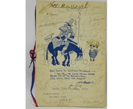 Racing interest - Menu Card belonging to William (Billy) Bullock for a dinner at The Georgian Room, Piccadilly Hotel London 2