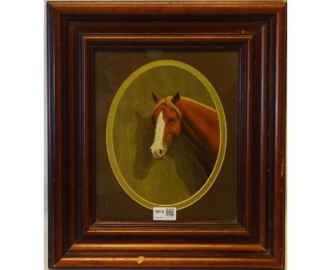 Head portrait of a chestnut Hunter with white blaze, oil on canvas, framed oval, 23cm x 18cm   Condition Report   Click here 