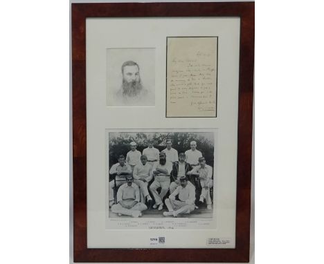 Cricket- W G Grace handwritten letter, embossed with address 'Fairmount Mottingham Eltham Kent' framed with a contemporary pe