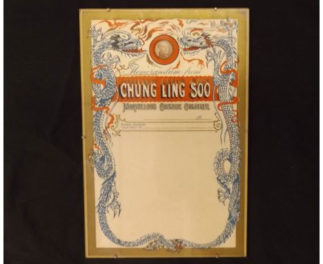 WILLIAM ELLSWORTH "CHUNG LING SOO" (1861-1918), unused memorandum sheet, small inset to portrait, dragon border ptd in blue, 