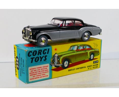 Corgi Toys - A boxed Corgi Toys #224 Bentley Continental Sports Saloon by HJ Mulliner. The model in black over silver body wi