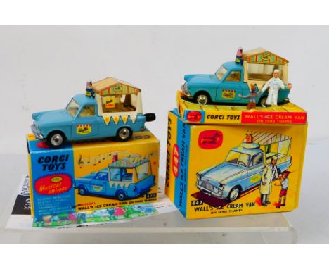 Corgi Toys - Two boxed Corgi Toys Walls' Ice Cream Vans. Lot consists of #477 Walls' Ice Cream Van on Ford Thames - shows age