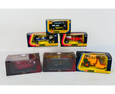 Corgi - Atlas - 6 x boxed vehicles including Raygo Rascal 400 road roller # 459, Ferrari 312 B2 # 152, Bedford Green Goddess 