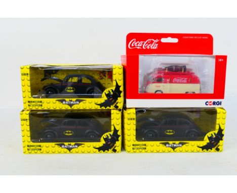 Corgi - CCC - 4 x boxed VW models, 3 x 1:32 scale Beetle models in Batman livery # CM0385 and a Split Screen Panel Van in Coc