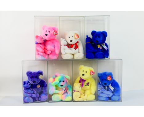 Ty Beanies - 14 Ty Beanies housed within seven perspex display cases. Lot includes Ty Original Mother; Ty Original Maple; Ty 