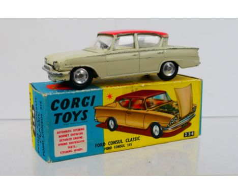 Corgi Toys - A boxed Corgi Toys #234 Ford Consul Classic - beige body, pink roof lemon interior, has a few rubs and nicks mai