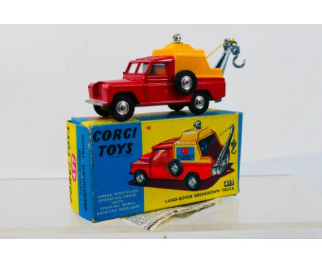 Corgi Toys - A boxed Corgi #477 Land Rover Breakdown Truck. The model in red with yellow plastic canopy, roof light, yellow p