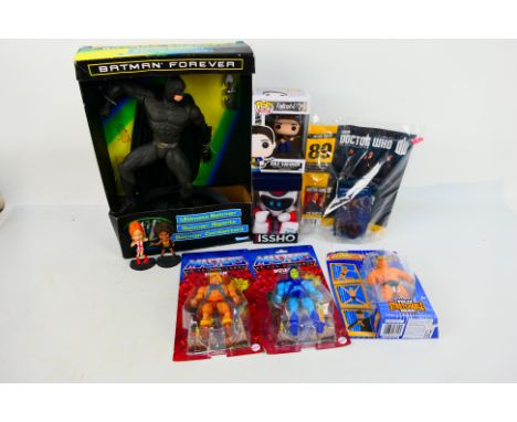 Mattel - He-Man - Batman - Funko - A group of boxed / carded figures including He-Man, Skeletor, Stretch Armstrong, Fallout 4
