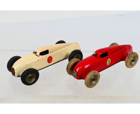 Gnom Lehmann - 2 x rare German pressed metal Auto Union racing cars in red and in white # 808. They show light signs of age a