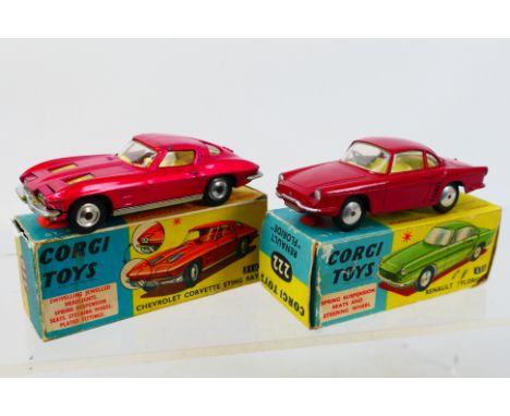 Corgi Toys - Two boxed Corgi Toys. Lot includes Corgi Toys #222 Renault Floride - in dark red with lemon interior, and spun h
