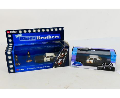 Corgi - Greenlight - 2 x boxed Blues Brothers models in 1:43 scale, a Dodge Monaco Blues Mobile with Jake & Elwood figures # 