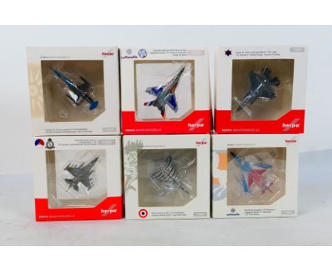 Herpa - A boxed collection of six 1:200 scale diecast military aircraft from Herpa. Lot includes 559300 Israeli Air Force F-3