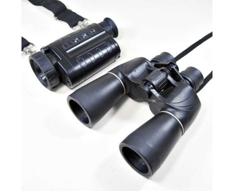 A pair of Blackwatch Hawke 7 x 50 binoculars, together with a video recording 50mm telescope, cased (2)