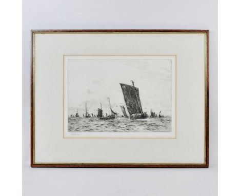 William Lionel Wyllie, 1851-1931, Etaples Fishing Fleet, etching, signed in pencil to the margin, 19 x 28cm, label for The Ha