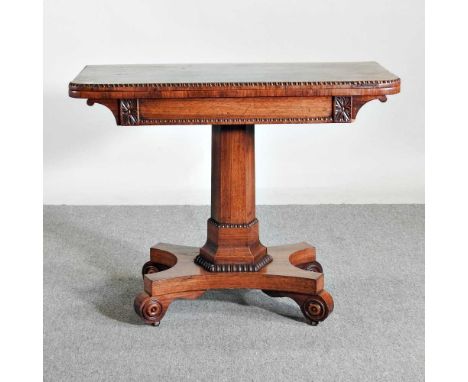 A William IV rosewood folding card table, on a platform base92w x 46d x 73h cm