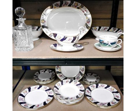 A Spode Cabinet Collection porcelain tea and dinner service, with six place settings, together with a glass decanter and stop