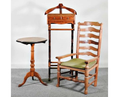 A valet stand, 123cm high, together with a tripod table and a side chair (3)