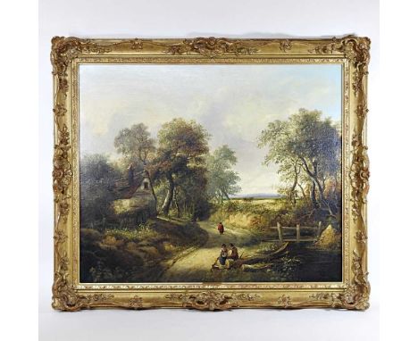 William Henry Crome, 1806-1873, Norwich school, View Near Barking, 1836, oil on canvas, 64 x 76cm, Mandell's Gallery label to