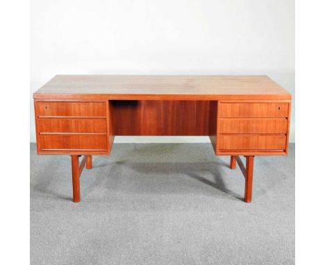 A 1960's Danish teak Model 76 desk, designed by Omann Jun, on turned legs157w x 80d x 71h cm