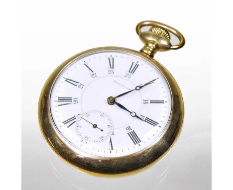 An early 20th century Waltham gold plated open faced pocket watch, the signed dial with Romal hours, 5cm diameter