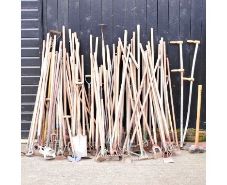 A large collection of gardening hand tools