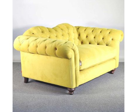 A contemporary lime green velvet upholstered button back chesterfield sofa175w x 108d x 75h cm
