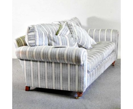 A Duresta blue striped upholstered sofa, with loose cushions219w x 109d x 115h cm