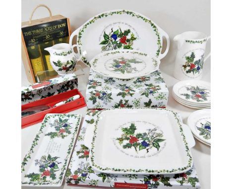 A collection of Portmeirion The Holly and the Ivy pattern tablewares, some boxed, together with The Three Ages of Dow Port, b