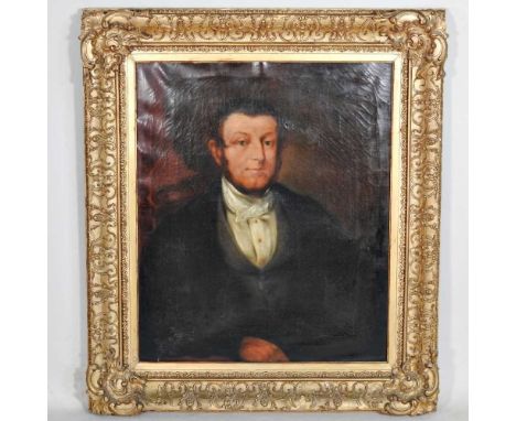 English school, 19th century, portrait of a gentleman, oil on canvas, 75 x 61cm, stamped Charles Roberson, Long Acre, London 