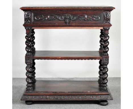 A 19th century carved oak buffet, united by spirally turned supports92w x 46d x 99h cm