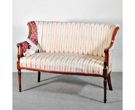 An Edwardian striped upholstered sofa, on turned legs133w x 60d x 90h cm
