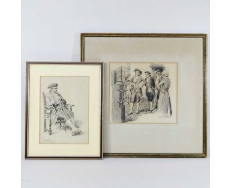 Chevalier Fortunino Matania, 1881-1963, illustration from The Lord of Time, signed pencil on paper, 23 x 26cm, together with 