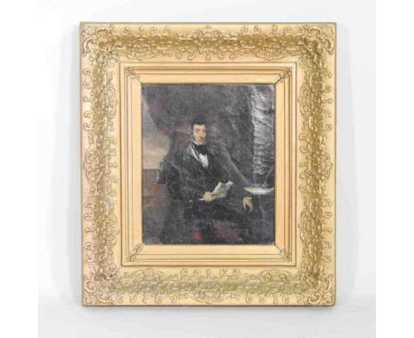 English school, 19th century, portrait of a seated gentleman, oil, 31 x 25cm, in an ornate gilt frame