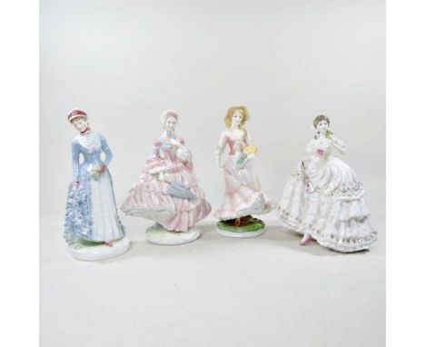 A Royal Worcester figure Spring, 2,791/7,500, 24cm high, together with The Bustle no.1757, The Crinoline no.4,908 and The Gra