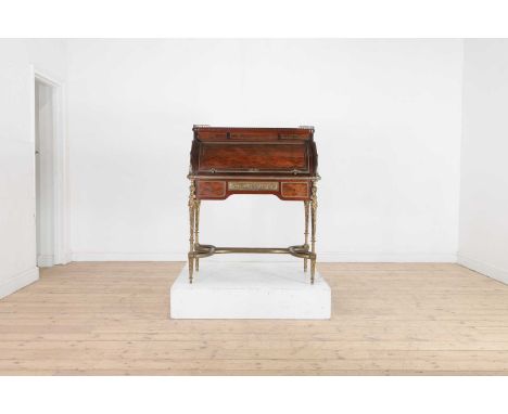 An ormolu-mounted mahogany and bois satiné parquetry bureau à cylindre,c.1880, French, after Jean-Henri Riesener and Adam Wei
