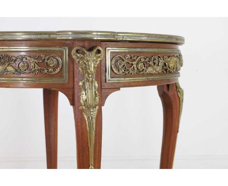 A Louis XV-style mahogany, ormolu and bois satiné parquetry centre table,late 19th/early 20th century, French, attributed to 