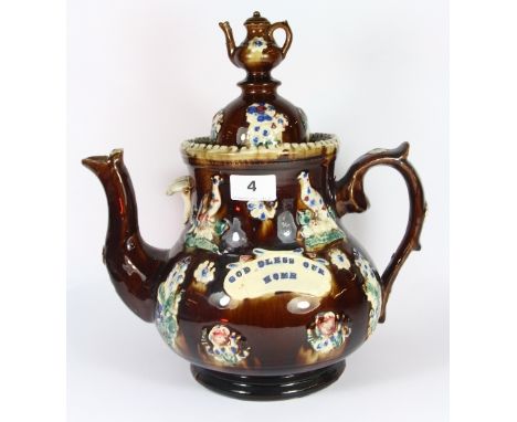 A large 19th century barge ware teapot H 33cm
