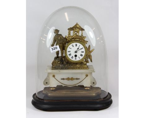 A 19th century French alabaster and gilt mantle clock under dome H 44cm