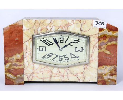 An Art Deco marble mantle clock W 32cm H 19cm
