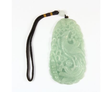 A large Chinese jadeite jade amulet of a phoenix and dragon H 12cm x 7cm x 1cm Est. £250 - 300