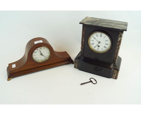 A slate mantel clock and an Edwardian mantel clock