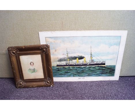 A Victorian watercolour portrait and a print of HMS Dido
