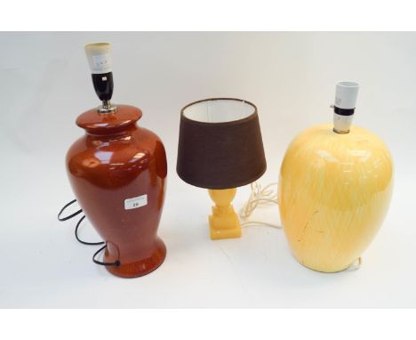 Three table lamps, in pottery and onyx