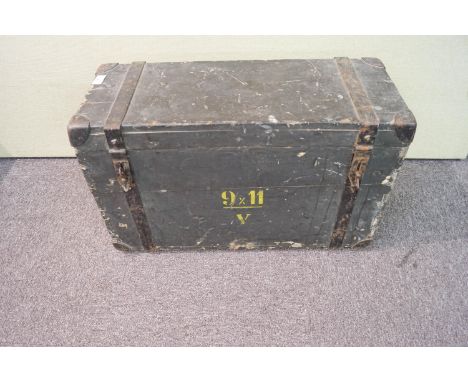 A WWII iron bound wood ammunition box