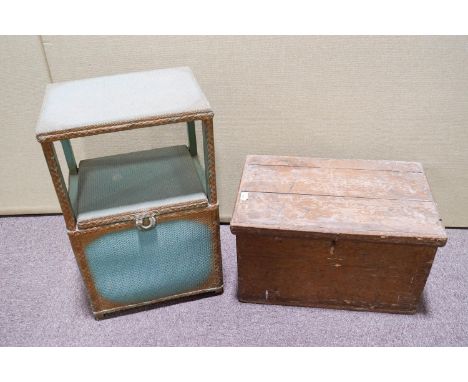 A Lloyd Loom style cabinet and a wood trunk