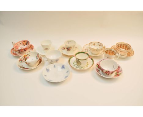 Nine 19th century cups and saucers, gilt and painted