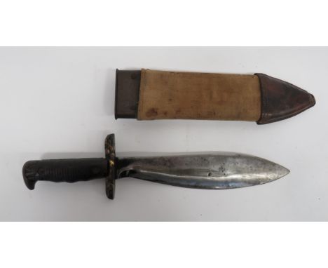 WW1 American Bolo Combat Knife10 1/2 inch, single edged, broad leaf blade.  The forte stamped "Plumb St Louis 1913".  Steel c