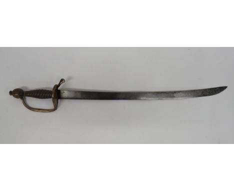 Mid 18th Century Continental Short Sword23 1/4 inch, single edged, slightly curved blade.  Forte with Ordnance stamp.  Brass,