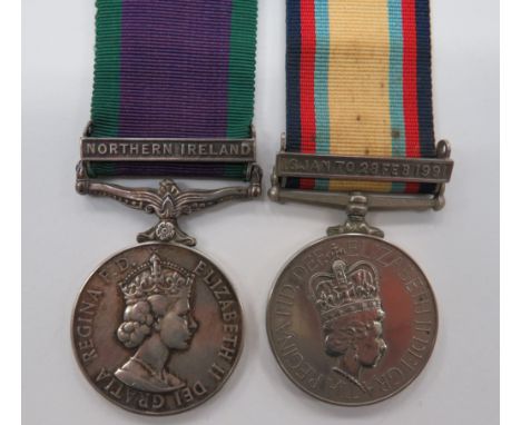 Royal Army Medical Corps GSM and Gulf War Medal Pairconsisting QEII General Service medal with bar "Northern Ireland", named 