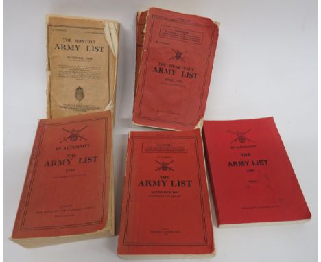 Selection of Various Army Listsconsisting November 1932 with cream paper cover, back cover absent ... April 1950 with red pap